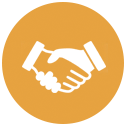 handshake icon on orange circle background