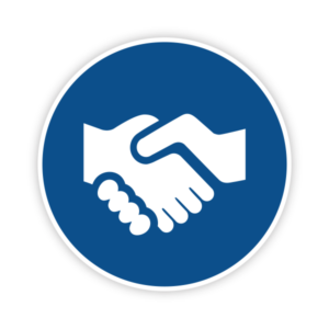 Handshake icon on blue circle background