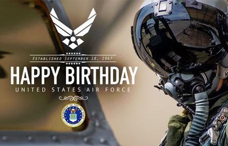 AIr force pilot with message Happy Birth US Air Force