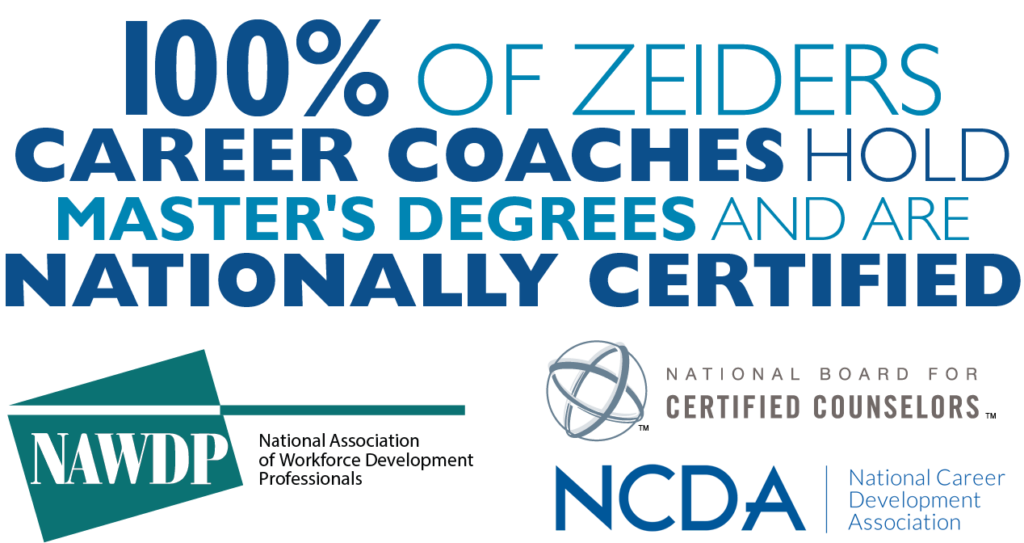 100% of Zeiders career coaches hold masters degrees image
