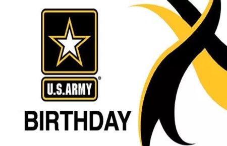Army logo with black and yellow strip design on other side- Birthday.