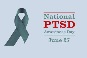 blue ribbon- National PTSD Awareness Day June 27. 