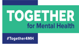 Together for Mental health. Green and blue background.