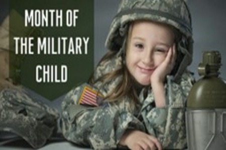 Little girl under the age of 5 wearing an army military uniform “Month of the military child”